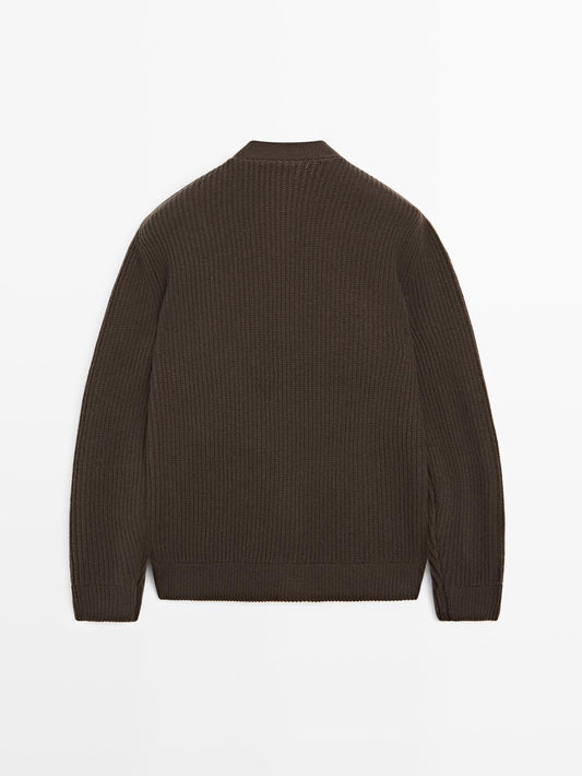 Wool and leather blend knit cardigan