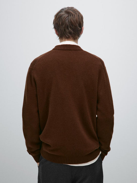 100% wool knit crew neck cardigan