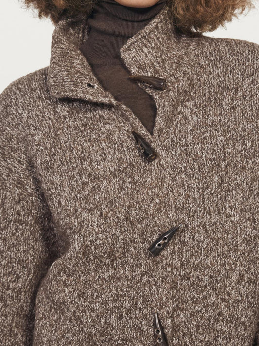 Wool and cotton knit cardigan with horn button