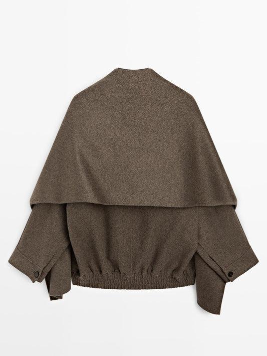 Wool blend bomber jacket with scarf