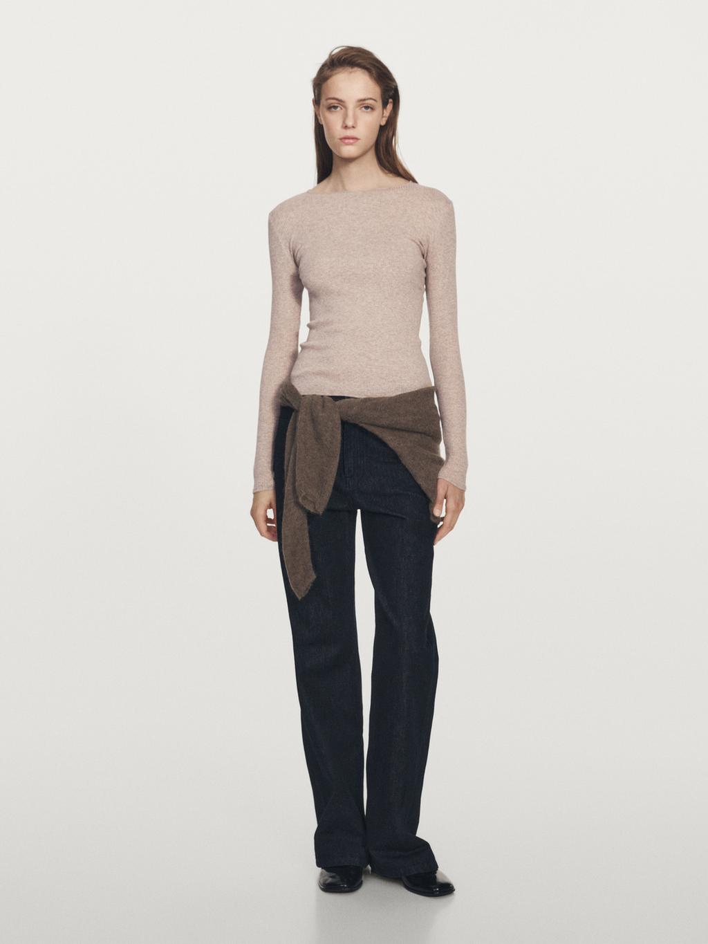 Long sleeve T-shirt with ribbed detail