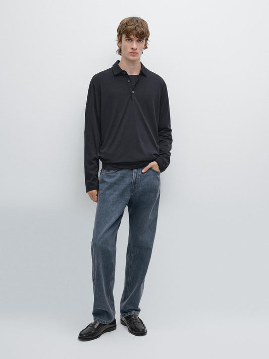 Wool blend knit polo sweater