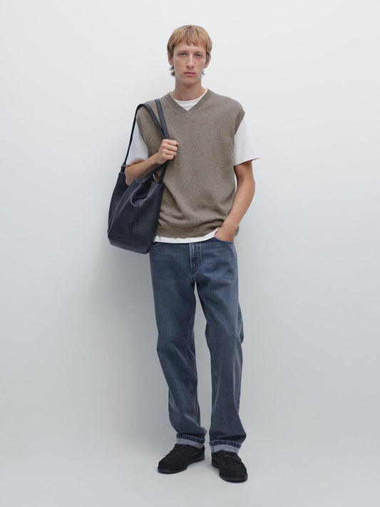 Wool blend V-neck vest
