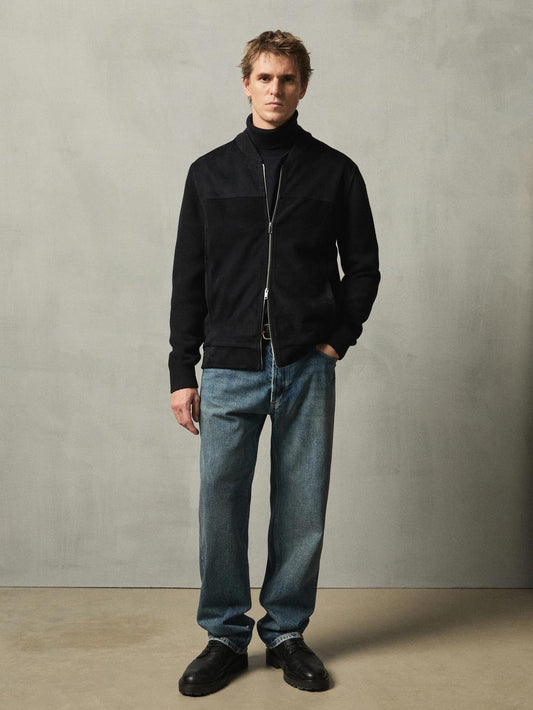 Wool and suede leather blend bomber jacket