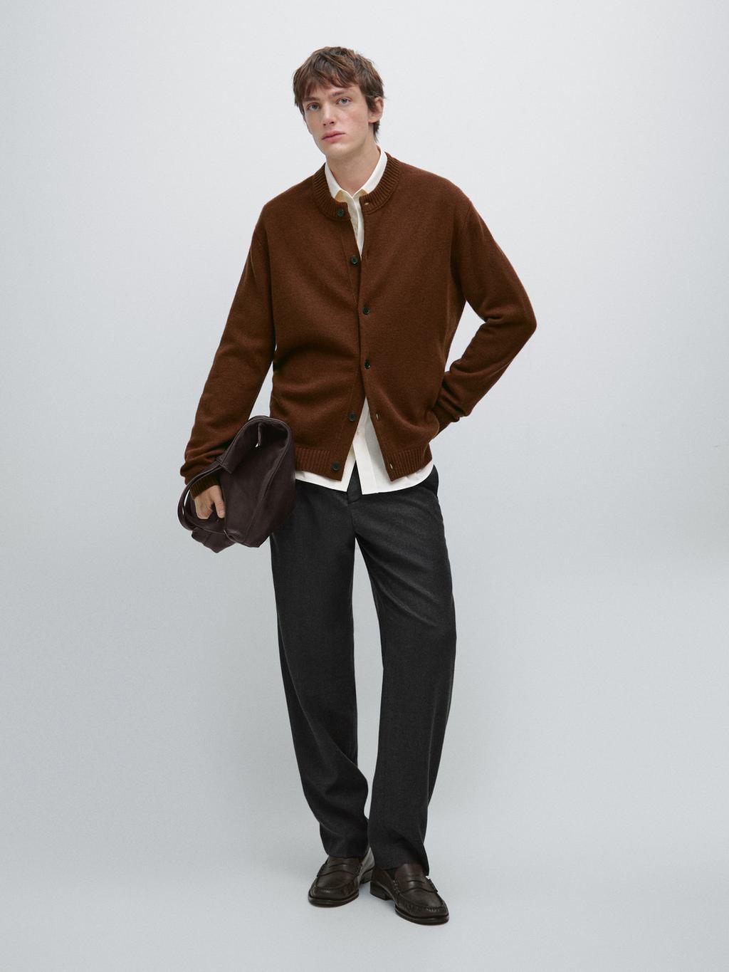 100% wool knit crew neck cardigan