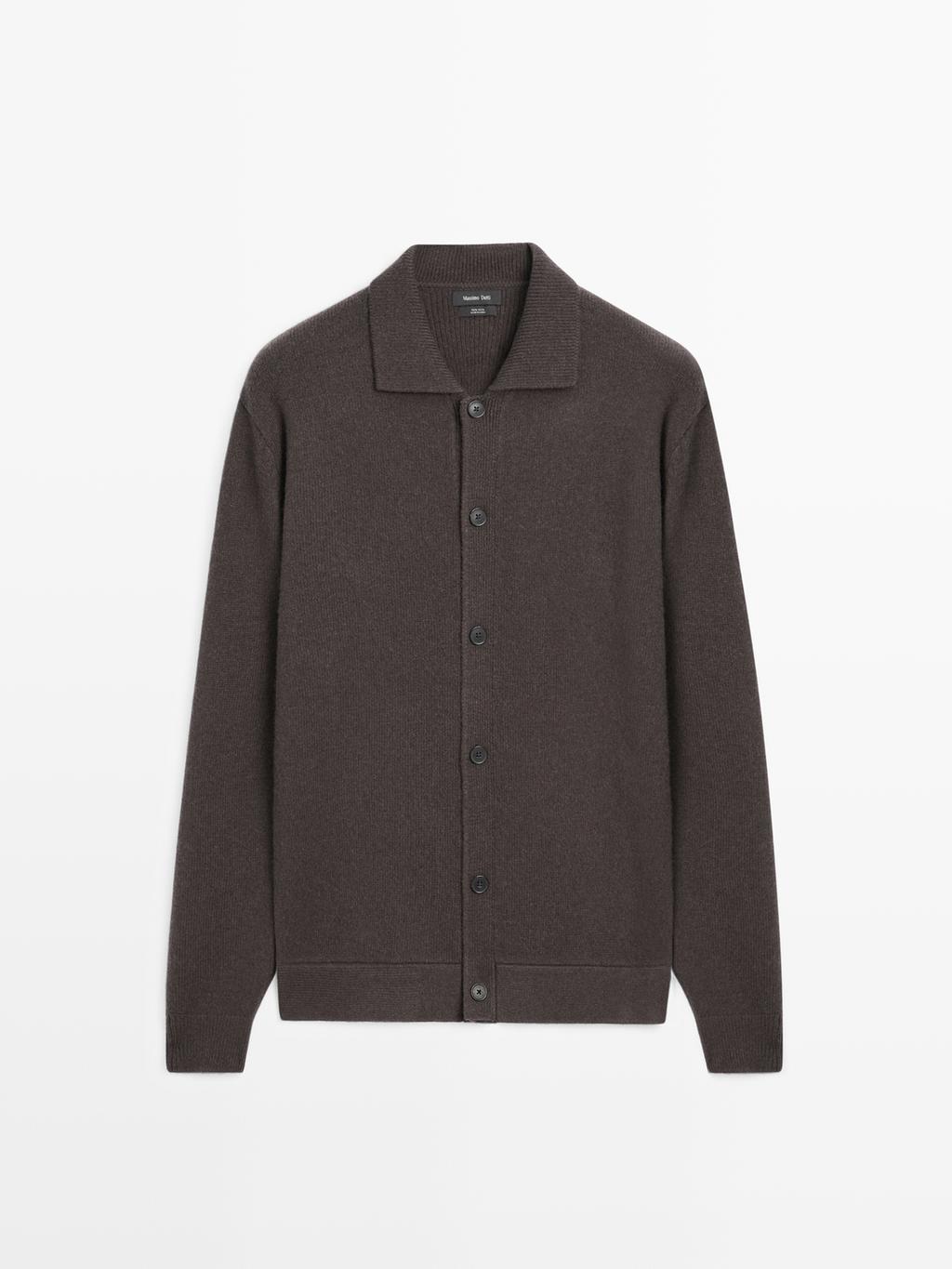 100% wool knit cardigan with polo collar