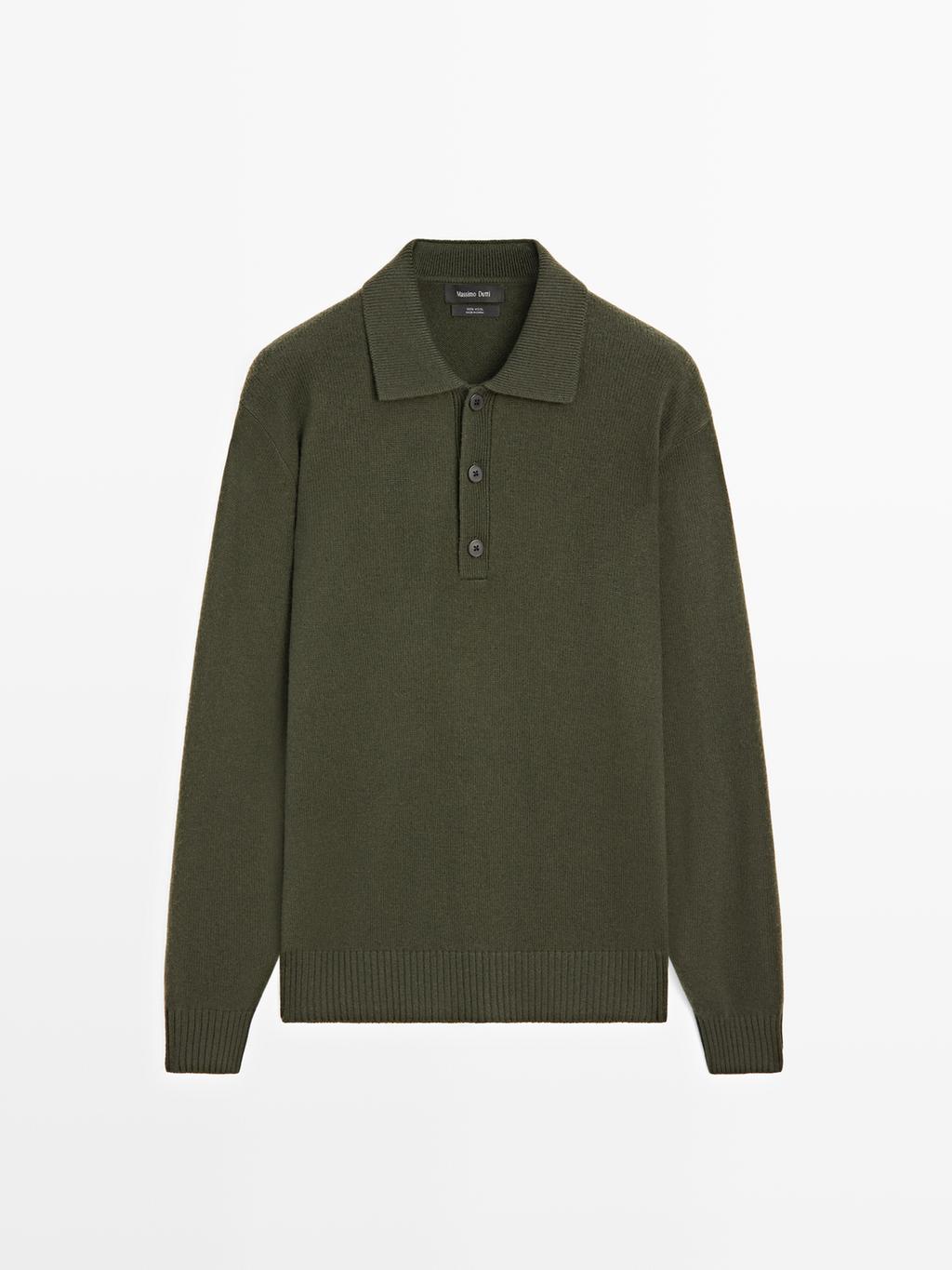 100% wool knit polo sweater