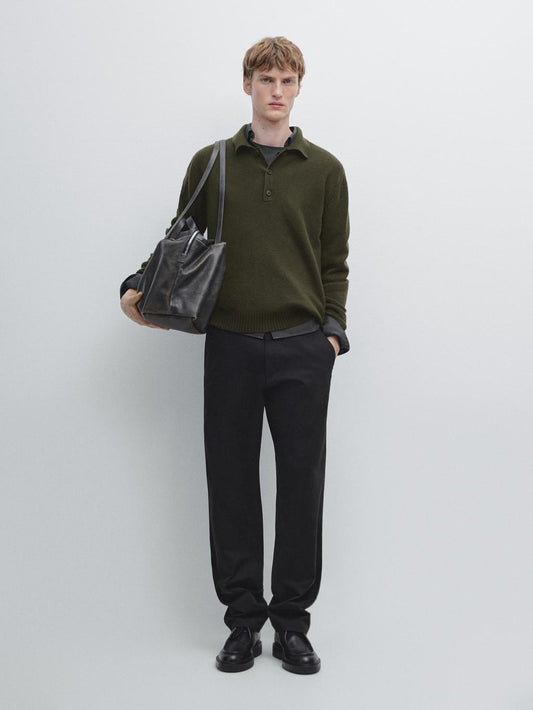100% wool knit polo sweater