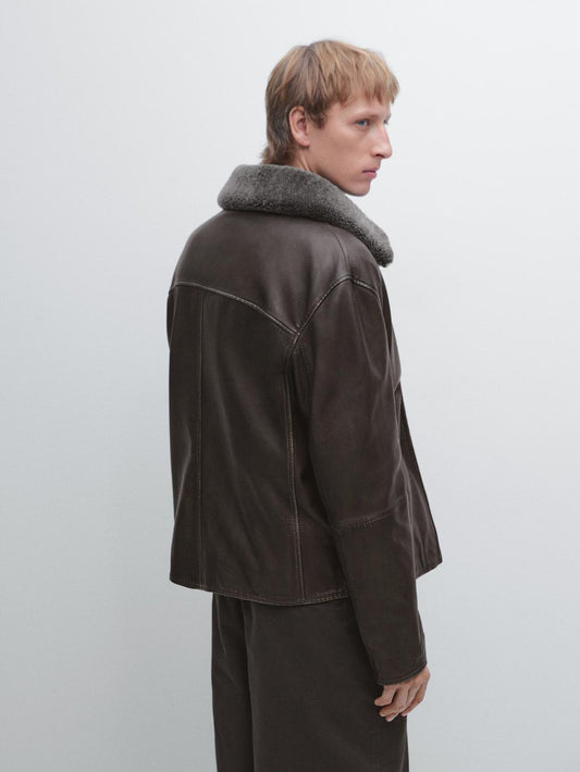 Nappa leather jacket with lambskin collar
