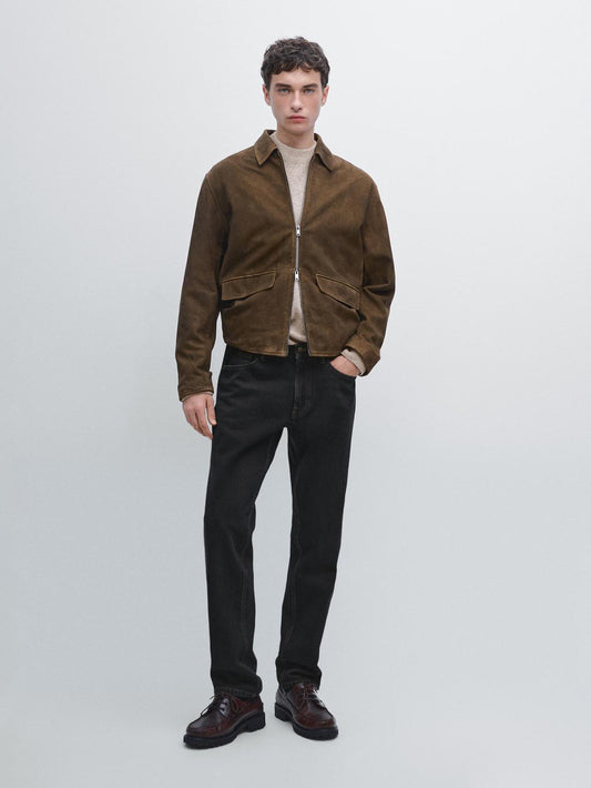 Napped suede jacket with faded detail