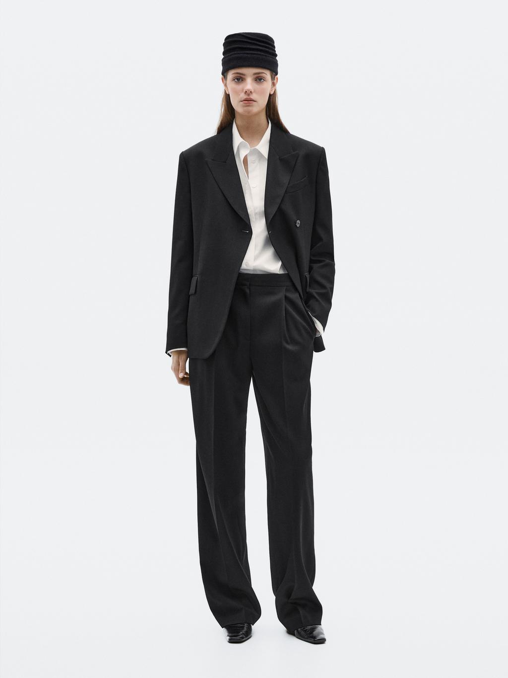 100% wool wide-leg trousers with dart - LIMITED