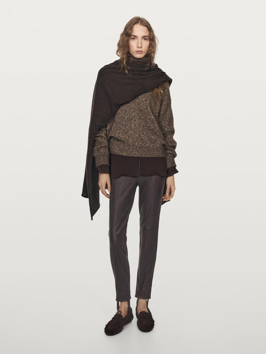Nappa leather leggings with elasticated detail