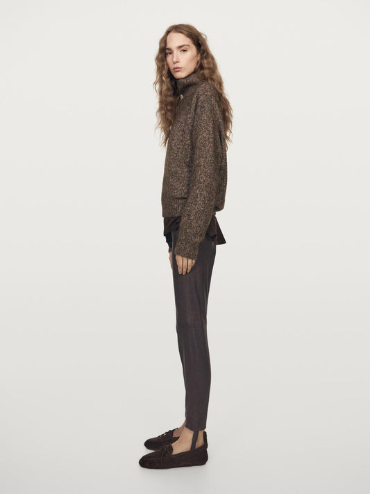 Nappa leather leggings with elasticated detail