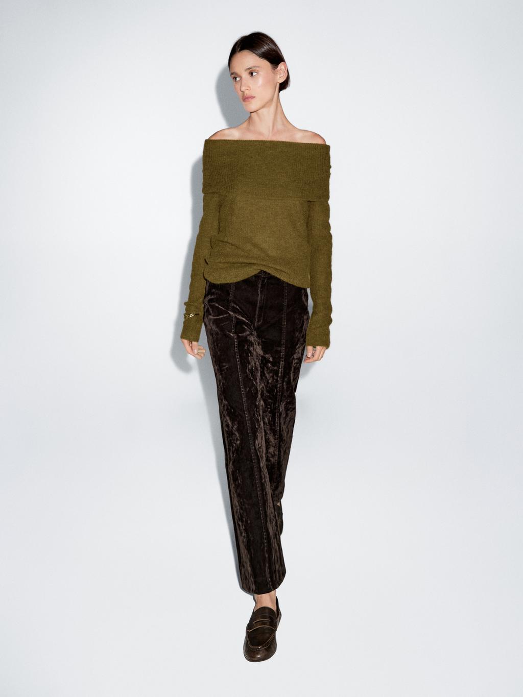Off-the-shoulder knit sweater