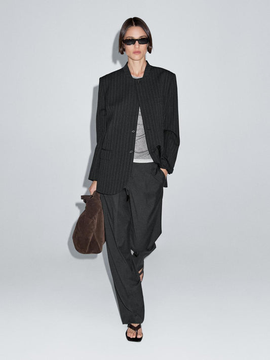 100% wool striped blazer with collar detail