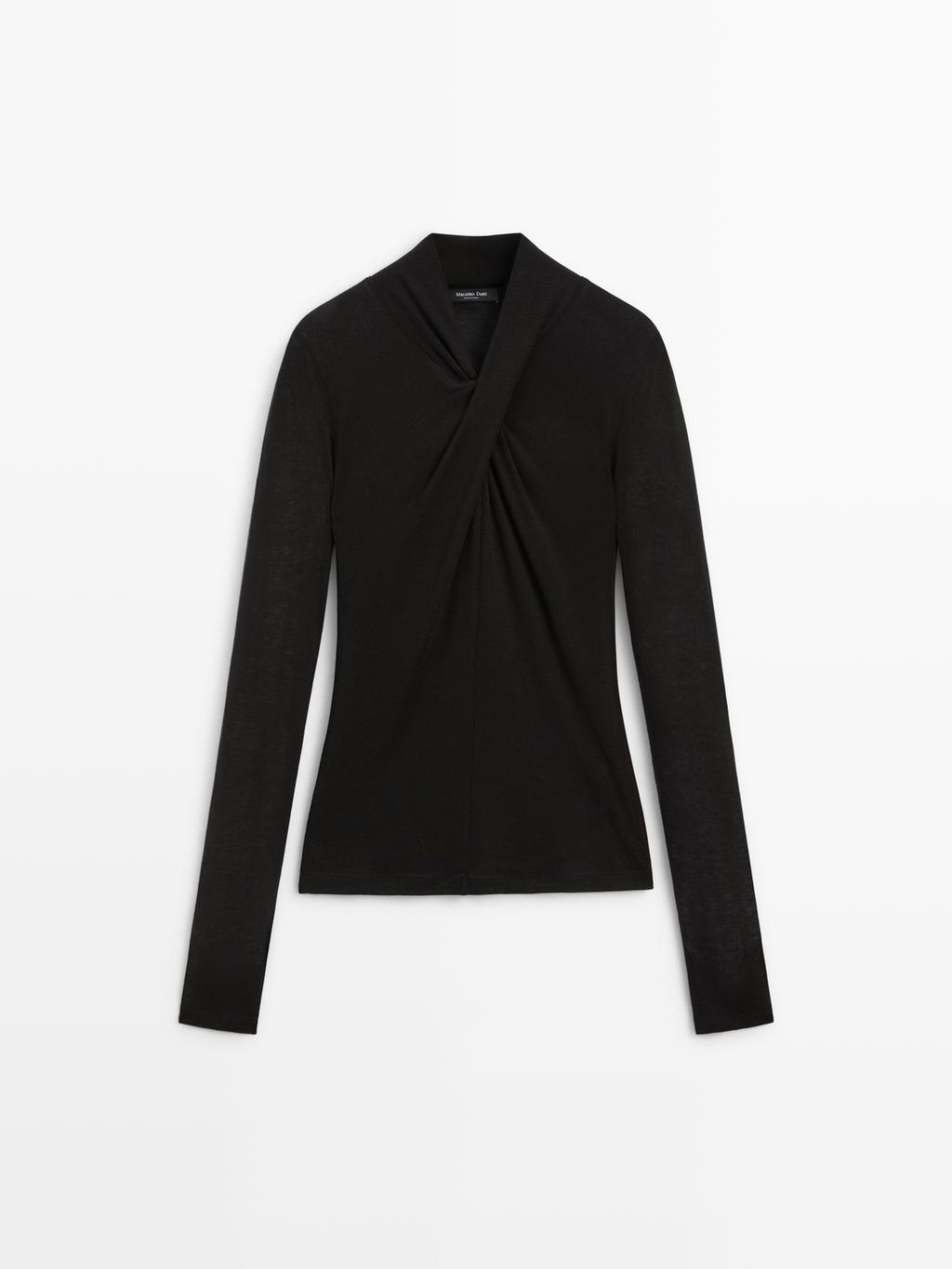 Lyocell and wool crossover top