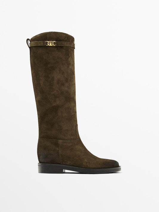 Oiled split suede riding boots